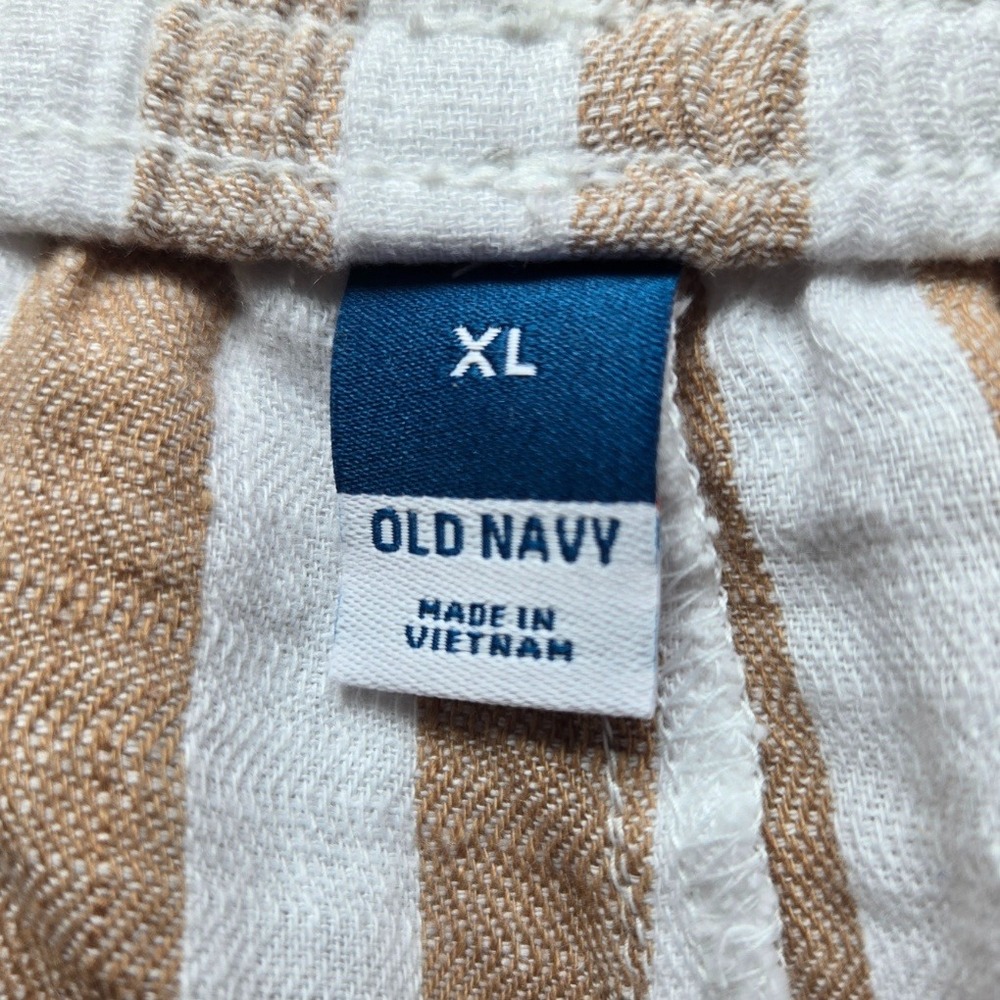 Old Navy Size XL Linen Blend Shorts Striped Casual Elastic Waist Tan White - Picture 3 of 5